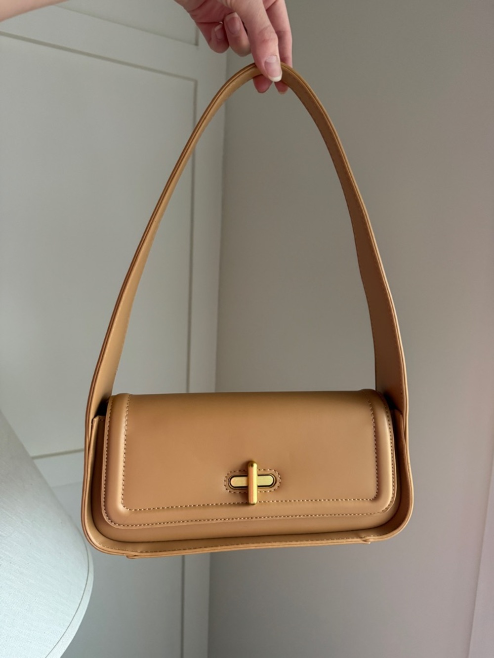 Rachel Zoe Caramel Leather Shoulder Bag with Gold Accent